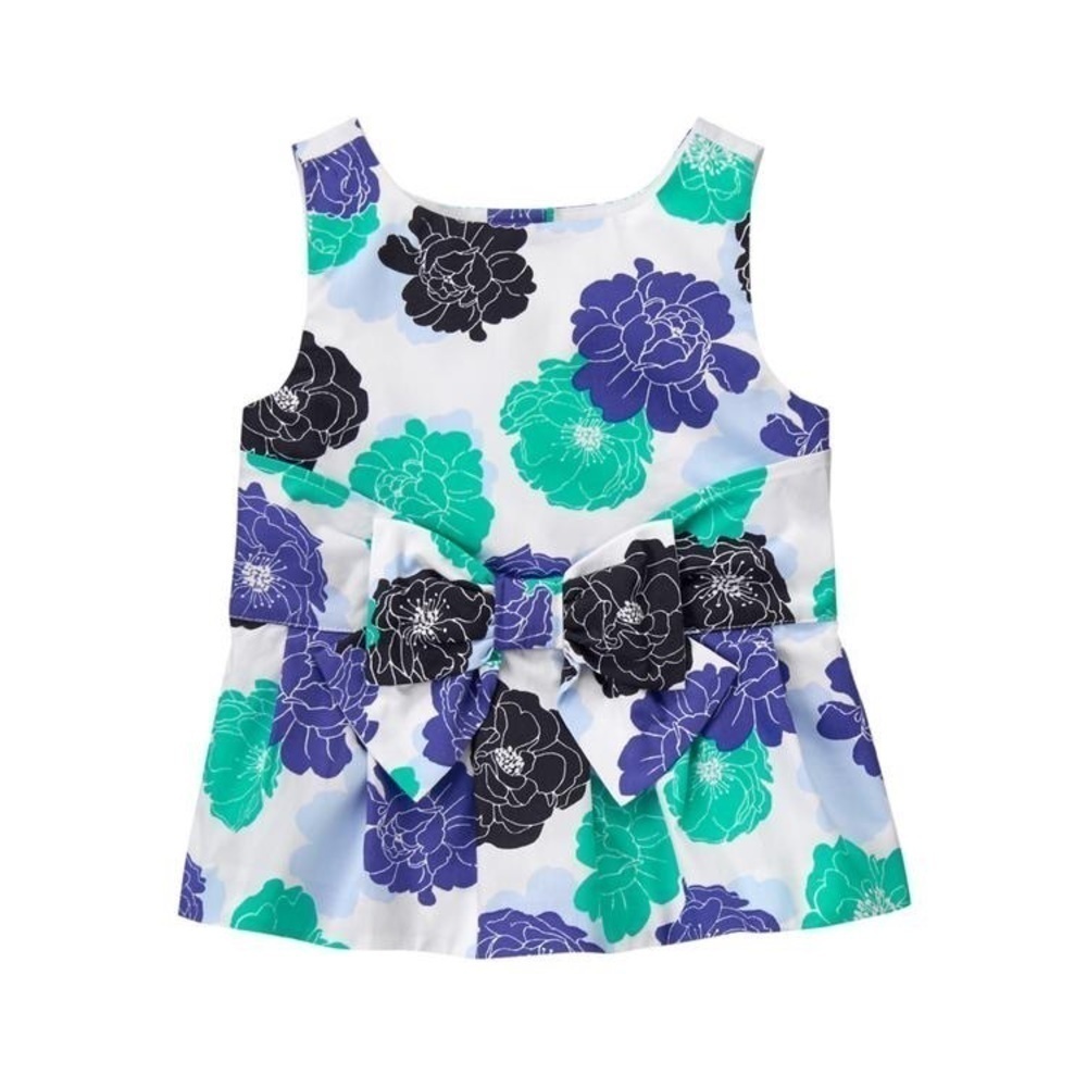 2/40 NWT Janie and Jack Teal Floral Bow Peplum Top Parisian Daydream Size 2T